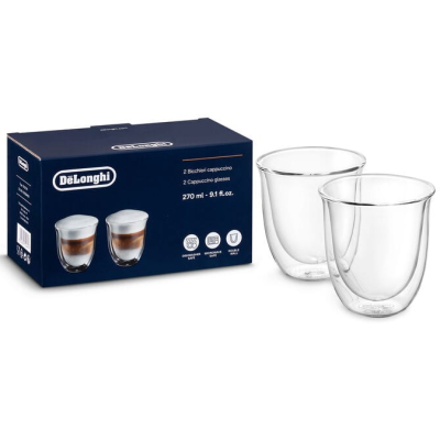 Conjunto de chávenas de vidro transparentes com caixa azul DeLonghi