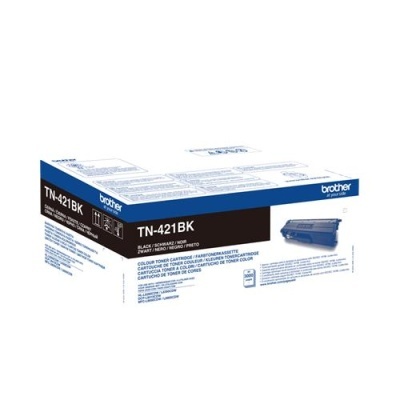 Cartucho toner Brother TN-421BK preto para impressora em embalagem branca e azul