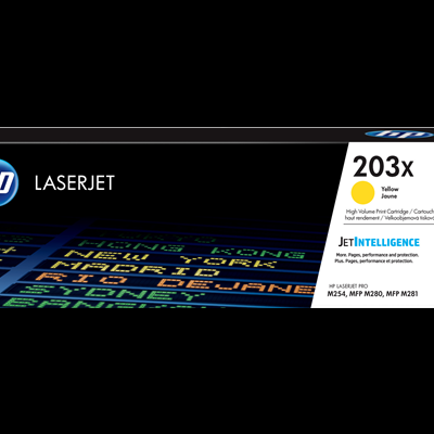Embalagem toner HP LaserJet 203X Yellow para impressora HP LaserJet Pro.