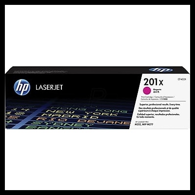 Cartucho de toner HP LaserJet 201X preto em embalagem preta e branca