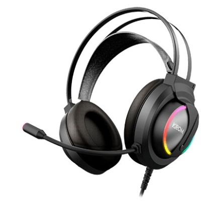 Auricular gaming preto com luzes LED coloridas e microfone ajustável
