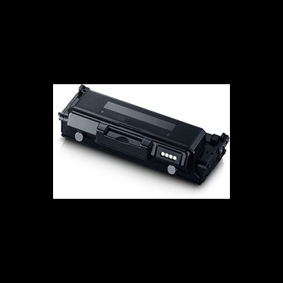 Toner preto para impressora com detalhes brancos e amarelos