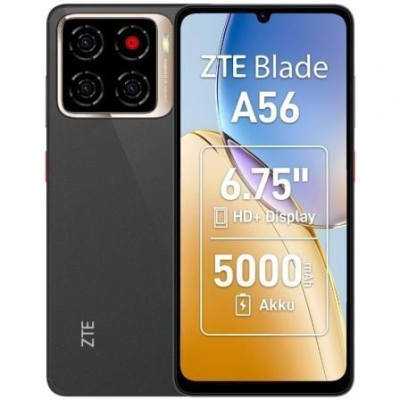 Smartphone preto ZTE Blade A56 com câmara tripla e ecrã de 6,75 polegadas