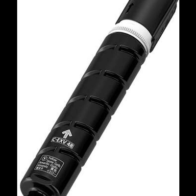 Cartucho de toner preto cilíndrico com anel branco e botão amarelo