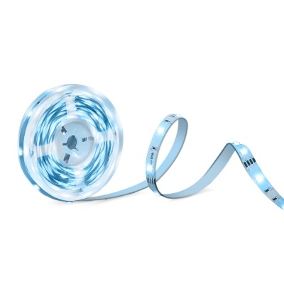 Tira de luzes LED azul claro enrolada num carretel de plástico