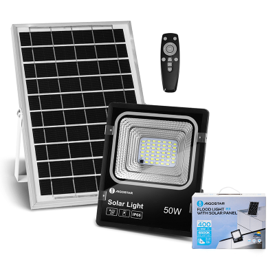 Conjunto de painel solar, projetor LED 50W e comando à distância