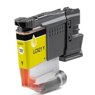 Cartucho de tinta amarelo LC521 Y para impressora, com corpo plástico translúcido e preto