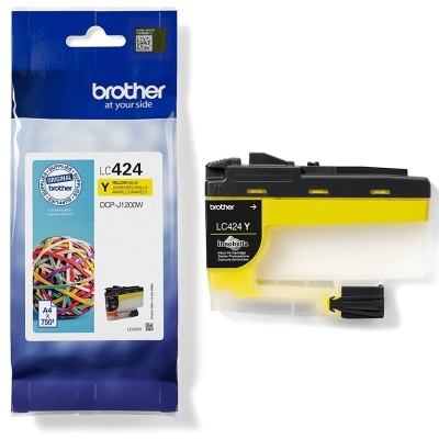 Cartucho de tinta amarelo Brother LC424 Y e embalagem azul