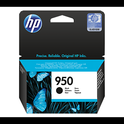 Cartucho de tinta HP 950 preto com design azul e preto e borboletas