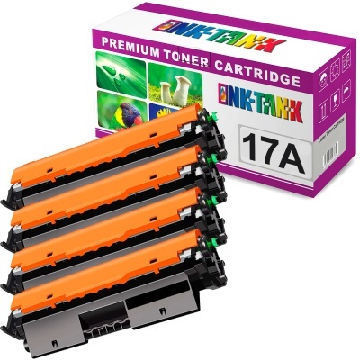 Três toners de impressão e embalagem colorida com texto e imagens naturais