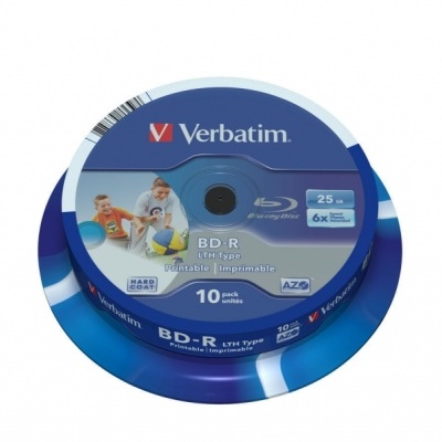 Embalagem azul de discos Blu-ray Verbatim BD-R LTH Type com 10 unidades
