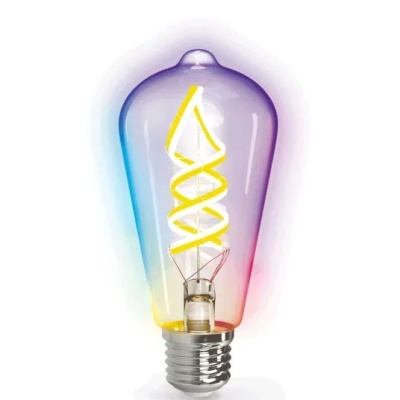 Lâmpada LED colorida com filament em espiral e base metálica