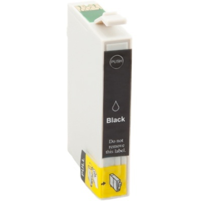 Cartucho de tinta preto preto para impressora com etiquetas preta e amarela.