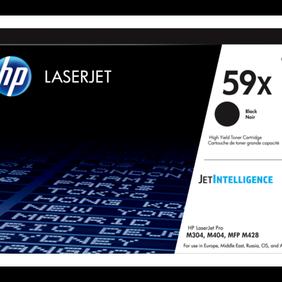 Embalagem de toner HP LaserJet 59X preto com design preto e branco
