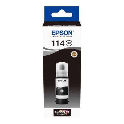 Frasco de tinta preta Epson 114 BK na embalagem