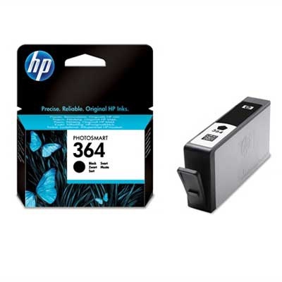Cartucho de tinta preto HP 364 para impressora PHOTOsmart em embalagem azul e negra com borboletas