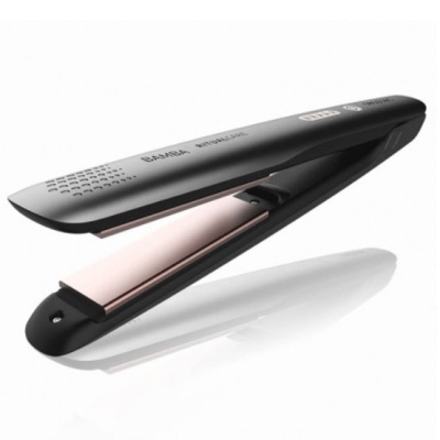 Prancha alisadora de cabelo preta com placas rosa