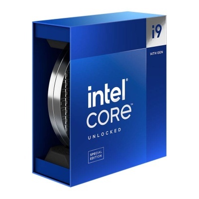 Embalagem azul de processador Intel Core i9 14ª geração com texto branco