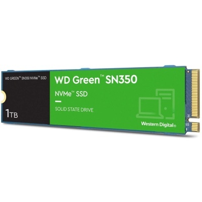 Disco SSD NVMe WD Green SN350 1TB com etiqueta verde e preta