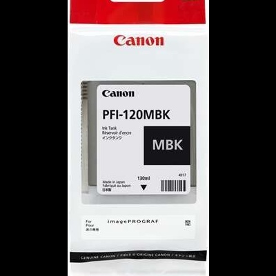 Cartucho tinta Canon PFI-120MBK preto mate 130ml embalagem branca e vermelha