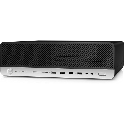 Computador HP EliteDesk preto e cinzento com várias portas USB