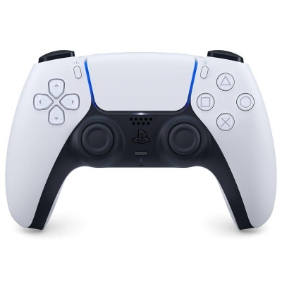 Comando PS5 DualSense branco com botões e joysticks