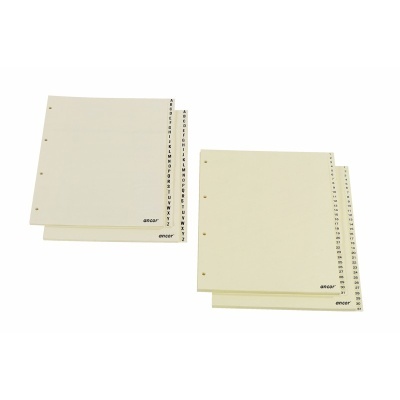 Separadores de papel creme para fichário com etiquetas alfabéticas e numéricas da marca ancor