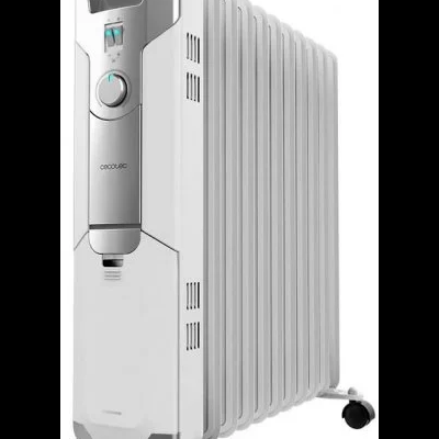 Aquecedor elétrico branco Cecotec com botões e rodas