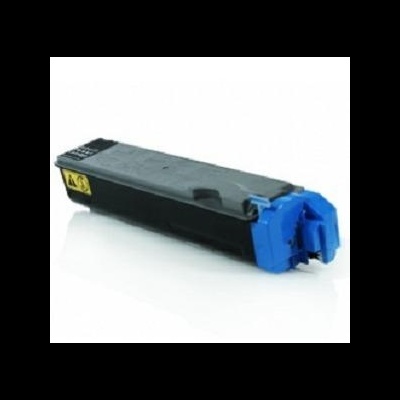 Cartucho de tinta preto com tampa azul e etiquetas amarelas