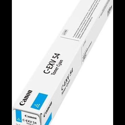 Embalagem branca para toner Canon C-EXV 54 cyan com texto preto e azul