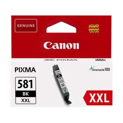 Embalagem vermelha e branca de tinteiro Canon PIXMA 581 BK XXL