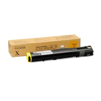 Cartucho de toner preto com peça amarela e caixa castanha Fuji Xerox