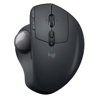 Rato ergonómico cinza escuro com bola de controlo e vários botões