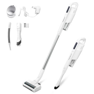 Aspirador vertical sem fios branco com acessórios e carregador