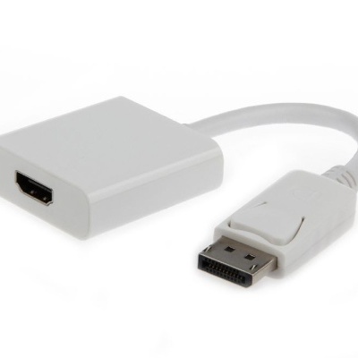 Cabo adaptador branco DisplayPort para HDMI com cabo curto