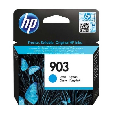 Embalagem de tinta HP 903 ciano com design de borboletas azuis.