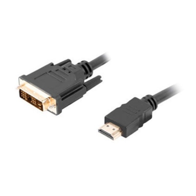 Cabo com conector DVI e conector HDMI preto em fundo branco