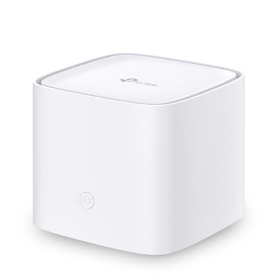 Aparelho electrónico branco cubo com logo TP-Link no topo