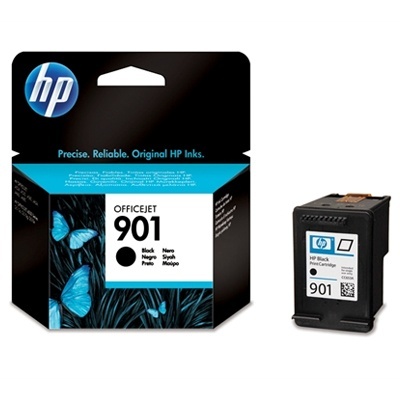 Cartucho de tinta HP 901 preto com embalagem azul e preta com borboletas
