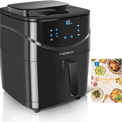 Fritadeira sem óleo preta Aigostar com visor digital e livro de receitas