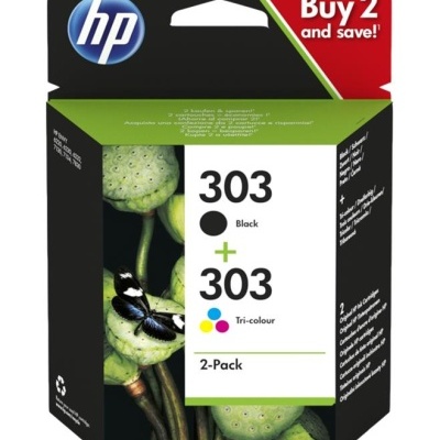 Embalagem de cartucho tinta HP 303 preto e tricolor 2-Pack