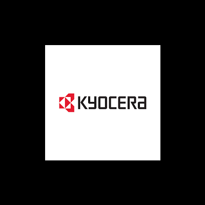 Logótipo da empresa KYOCERA com símbolo vermelho e branco e nome a preto
