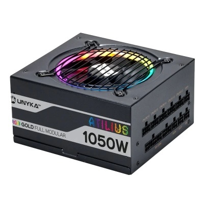 Fonte de alimentação ATILIUS 1050W preto com ventilador RGB e design modular