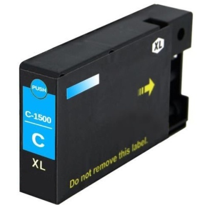 Cartucho de tinta preto para impressora com etiquetas azul e amarelo.