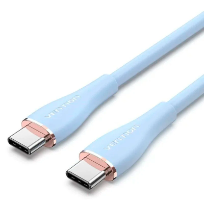 Cabo USB tipo C azul claro com conectores metálicos e marca VENTION