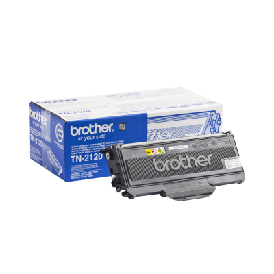 Cartucho de toner Brother TN-2120 preto com caixa azul e branca