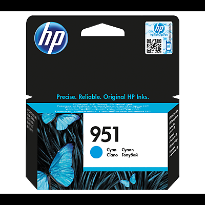 Embalagem tinteiro HP 951 ciano com borboletas azuis
