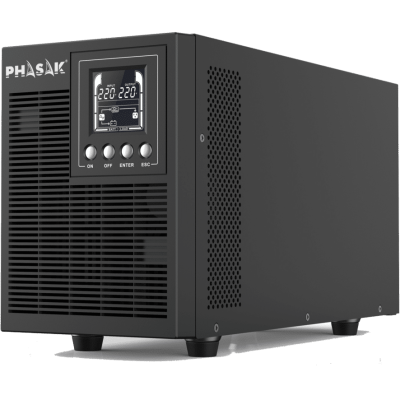 Fonte de alimentação UPS preto PHASAK com painel digital e botões