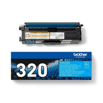 Cartucho de toner Brother TN320C ciano com caixa preta e azul