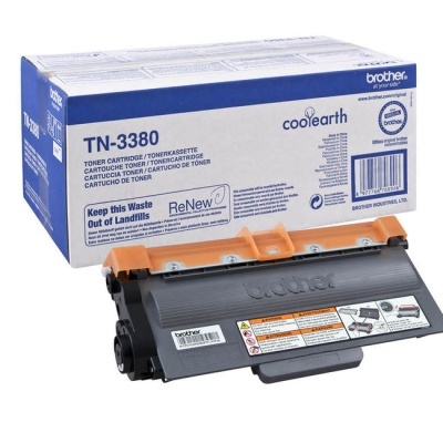 Cartucho de toner Brother TN-3380 cinza com tampa laranja e caixa azul e branca